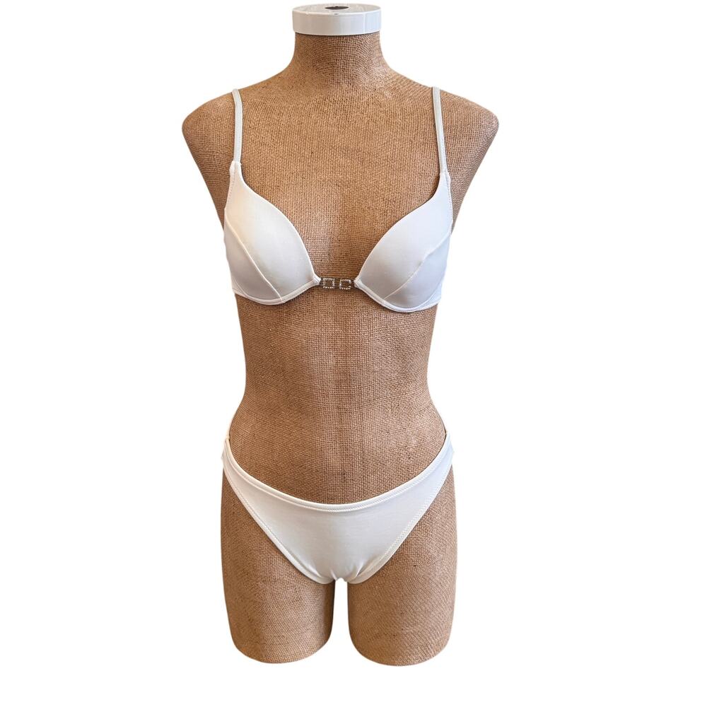 Oceano by La Perla White Bathing Swim Suit Bikini Sz 42 US 6 Crystal Logo Luxury
